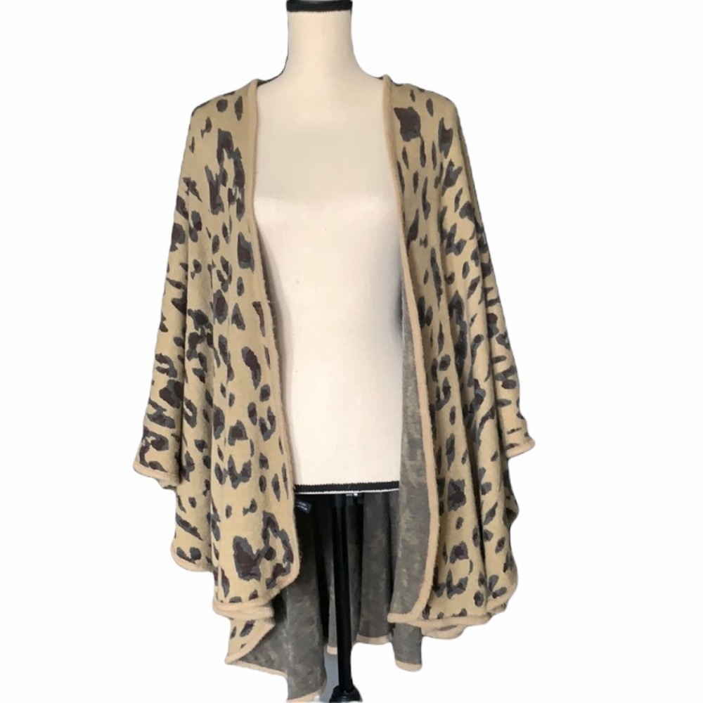 Cheetah Print Oversized Shawl High Low Hem Animal Print Wrap OS Fits All